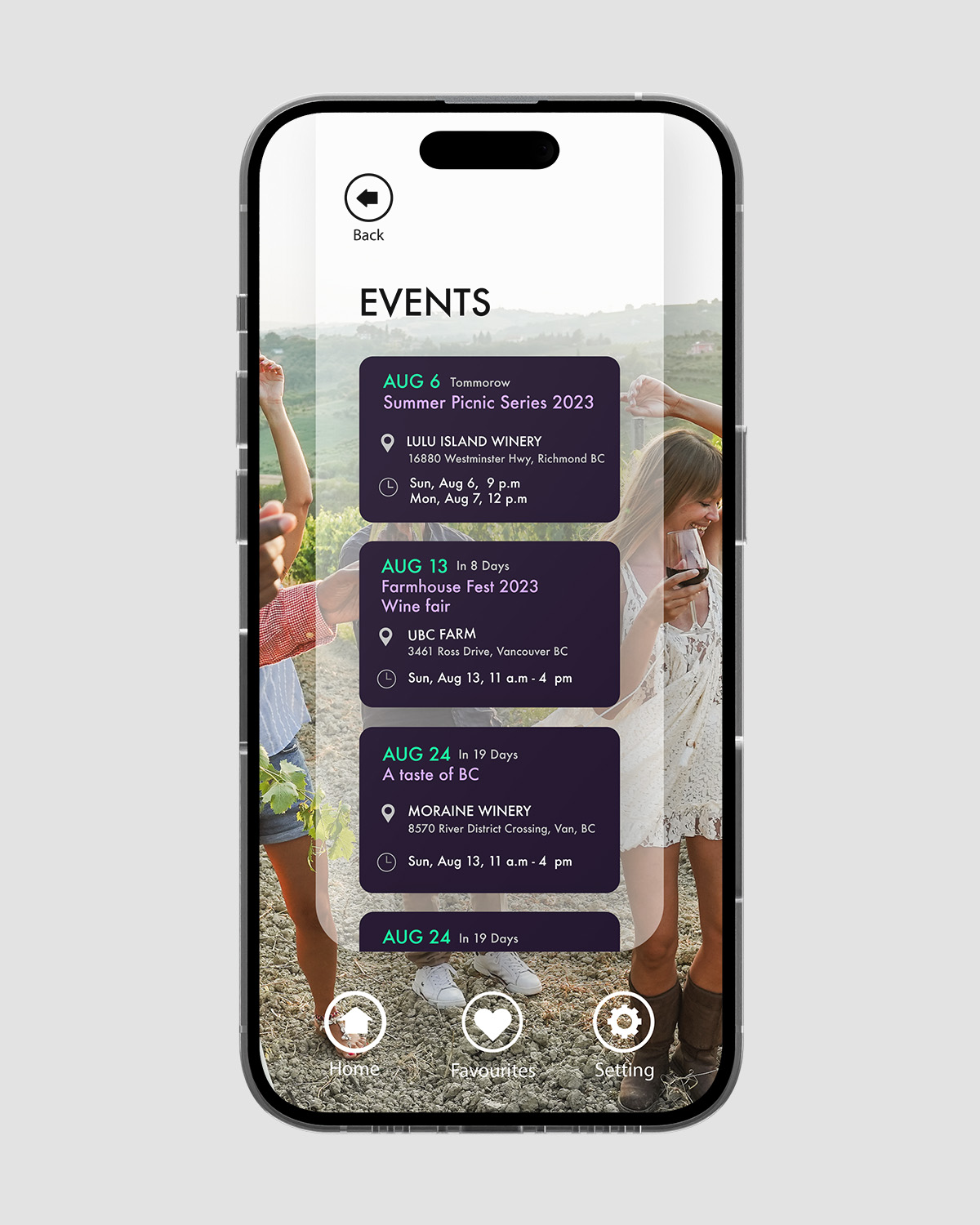 events screen